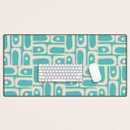 Mid Century Modern Piquet Geometric Multi Pattern in Aqua Turquoise Teal and Cream Beige Desk Mat Gallery Image 1