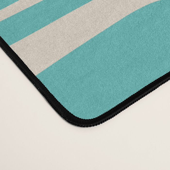 Mid Century Modern Piquet Geometric Multi Pattern in Aqua Turquoise Teal and Cream Beige Desk Mat Gallery Image 4