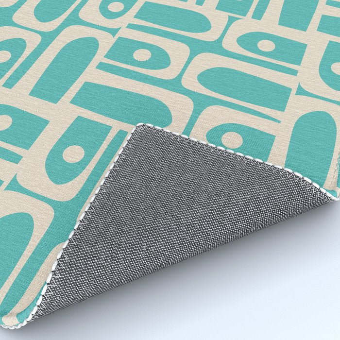 Mid Century Modern Piquet Geometric Multi Pattern in Aqua Turquoise Teal and Cream Beige Rug Gallery Image 4