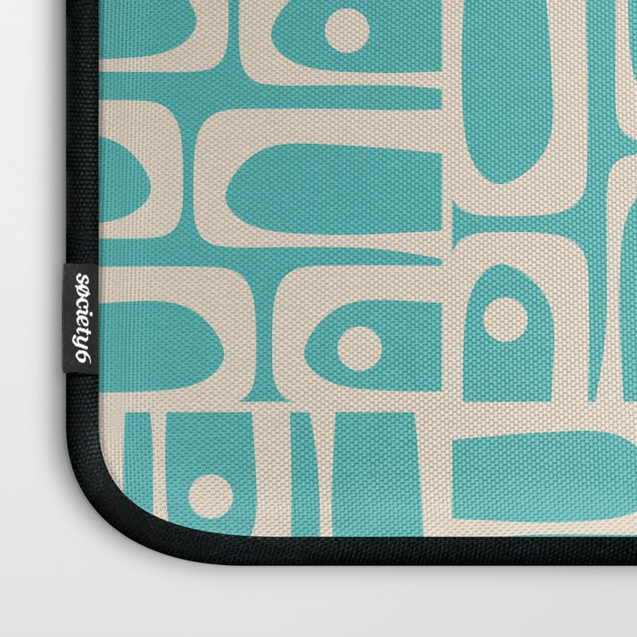 Mid Century Modern Piquet Geometric Multi Pattern in Aqua Turquoise Teal and Cream Beige Laptop Sleeve Gallery Image 3