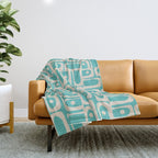 Mid Century Modern Piquet Geometric Multi Pattern in Aqua Turquoise Teal and Cream Beige Throw Blanket Gallery Image 1
