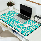 Mid Century Modern Piquet Geometric Multi Pattern in Aqua Turquoise Teal and Cream Beige Desk Mat Gallery Image 2