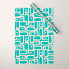 Mid Century Modern Piquet Geometric Multi Pattern in Aqua Turquoise Teal and Cream Beige Wrapping Paper Gallery Image 1