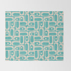 Mid Century Modern Piquet Geometric Multi Pattern in Aqua Turquoise Teal and Cream Beige Throw Blanket Gallery Image 2