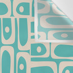 Mid Century Modern Piquet Geometric Multi Pattern in Aqua Turquoise Teal and Cream Beige Wall Tapestry Gallery Image 3