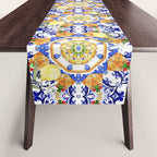 Summer,citrus,mosaic,lemon fruit,Mediterranean art Table Runner Gallery Image 1