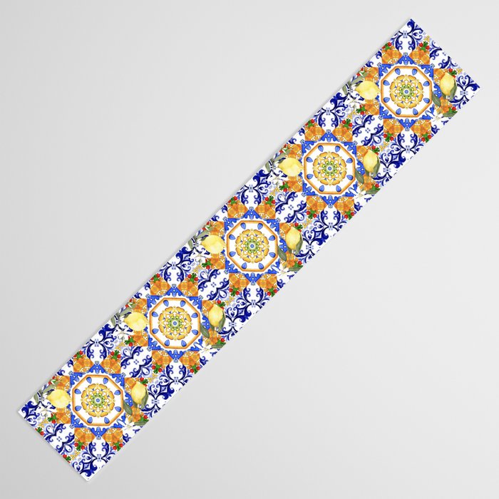 Summer,citrus,mosaic,lemon fruit,Mediterranean art Table Runner Gallery Image 3