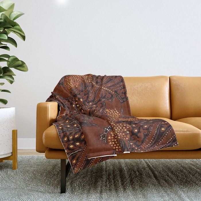 Copper Batik Pattern Abstract Digital Vector Nature Art Throw Blanket Gallery Image 1