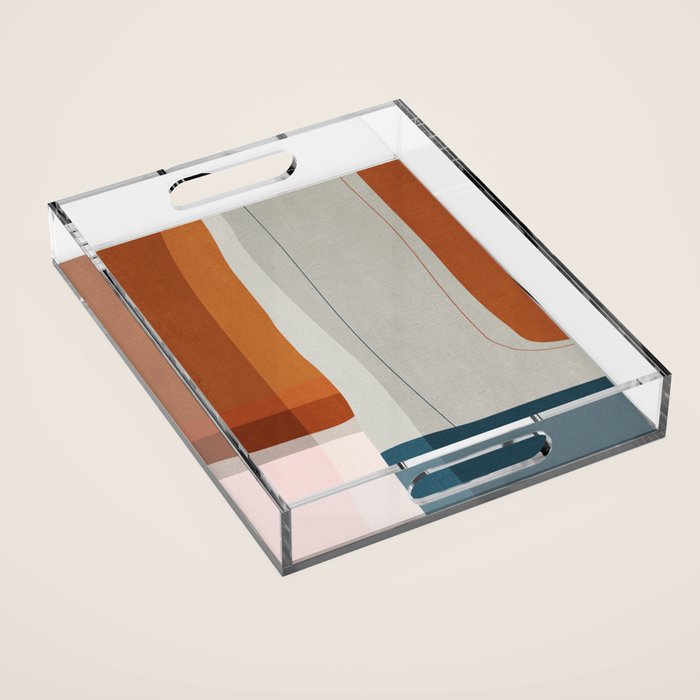 Burnt Orange Navy Abstract Shapes Acrylic Tray Gallery Image 1