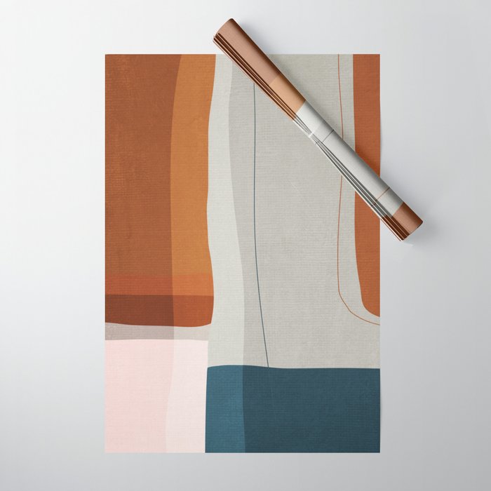 Burnt Orange Navy Abstract Shapes Wrapping Paper Gallery Image 1