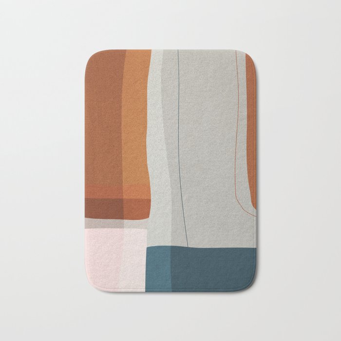 Burnt Orange Navy Abstract Shapes Bath Mat Gallery Image 1
