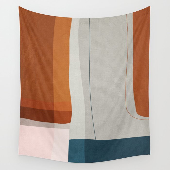 Burnt Orange Navy Abstract Shapes Wall Tapestry Gallery Image 1
