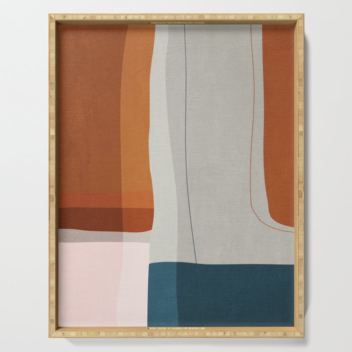 Burnt Orange Navy Abstract Shapes Serving Tray Gallery Image 1