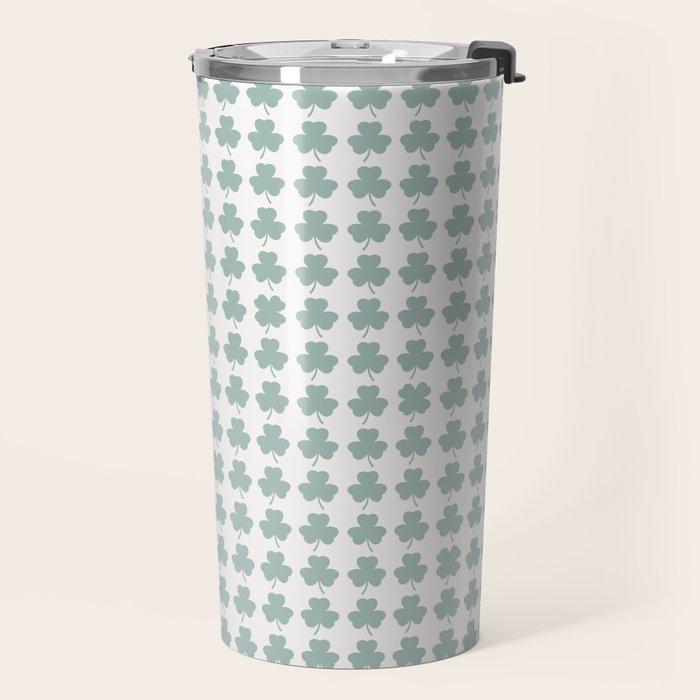 Clovers XXIX Teal Green Botanical Pattern Travel Mug Gallery Image 2