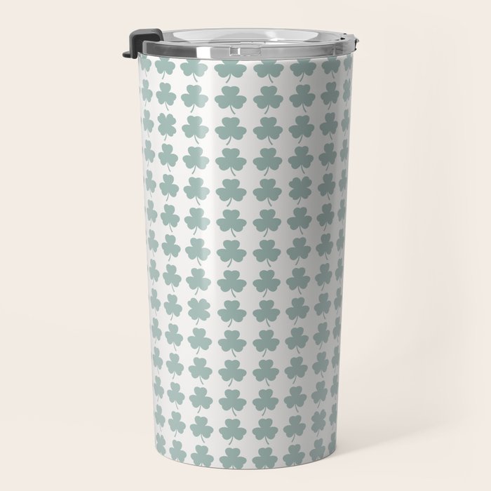Clovers XXIX Teal Green Botanical Pattern Travel Mug Gallery Image 3