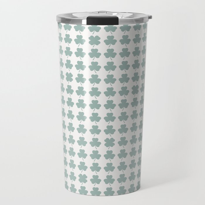 Clovers XXIX Teal Green Botanical Pattern Travel Mug Gallery Image 1