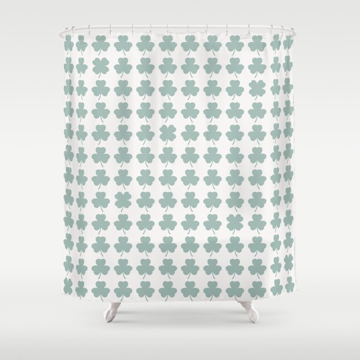 Clovers XXIX Teal Green Botanical Pattern Shower Curtain Gallery Image 1
