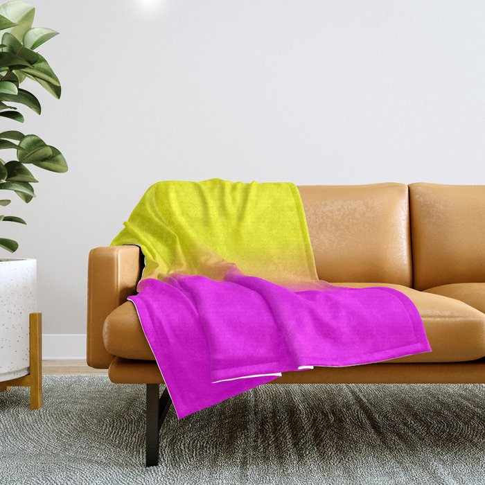 Neon Yellow and Bright Hot Pink Ombré  Shade Color Fade Throw Blanket Gallery Image 1