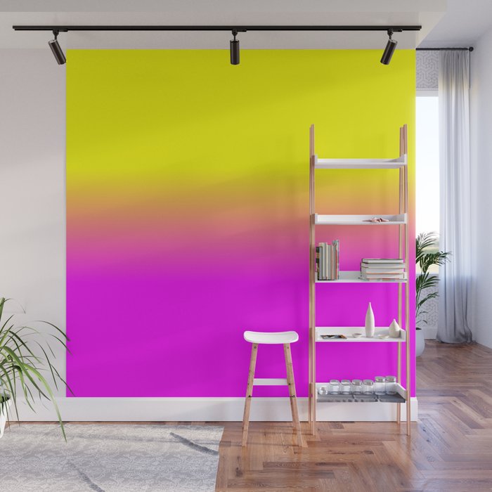 Neon Yellow and Bright Hot Pink Ombré  Shade Color Fade Wall Mural Gallery Image 1
