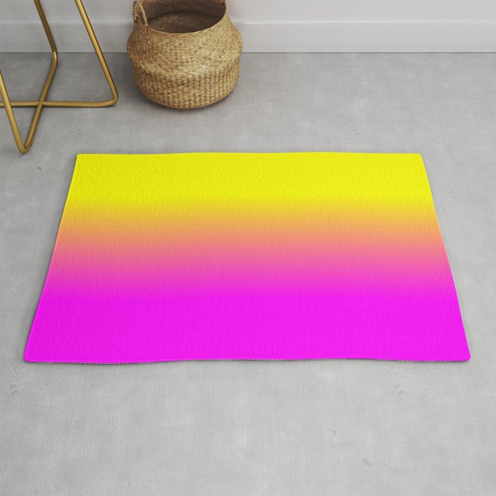 Neon Yellow and Bright Hot Pink Ombré  Shade Color Fade Rug Gallery Image 1