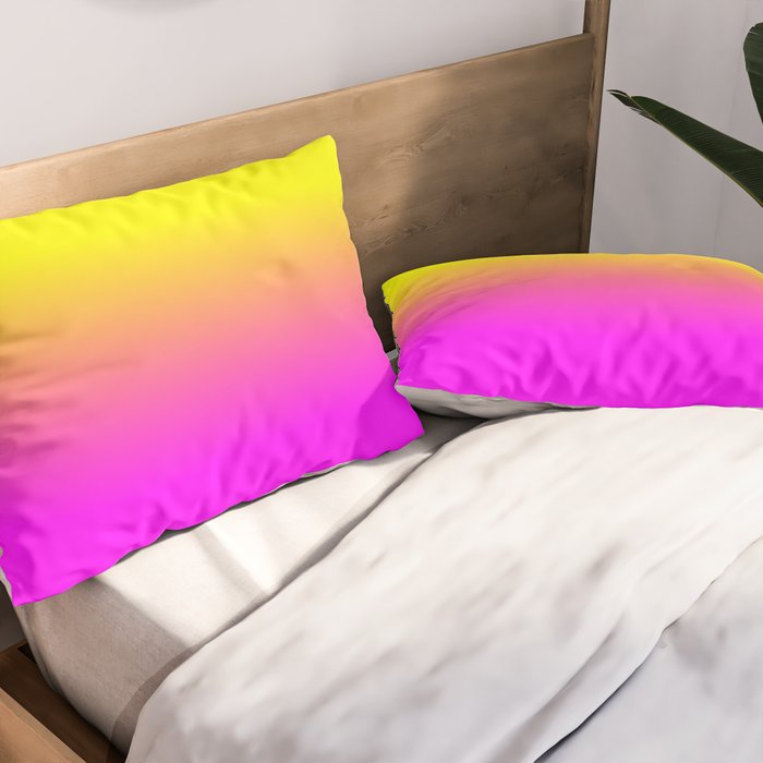 Neon Yellow and Bright Hot Pink Ombré  Shade Color Fade Pillow Sham Gallery Image 2
