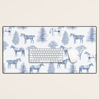 HORSES and TREES Blue Monochrome Toile Pattern  Desk Mat Gallery Image 1