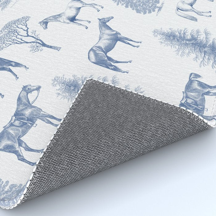 HORSES and TREES Blue Monochrome Toile Pattern  Rug Gallery Image 4