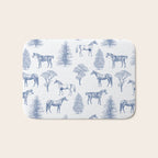 HORSES and TREES Blue Monochrome Toile Pattern  Bath Mat Gallery Image 1