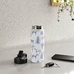 HORSES and TREES Blue Monochrome Toile Pattern  Water Bottle Gallery Image 4