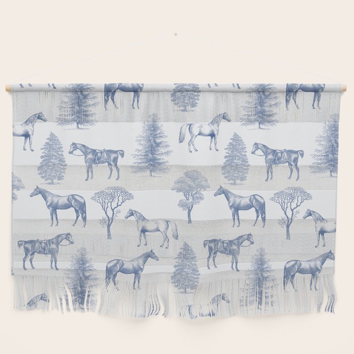 HORSES and TREES Blue Monochrome Toile Pattern  Wall Hanging Gallery Image 1