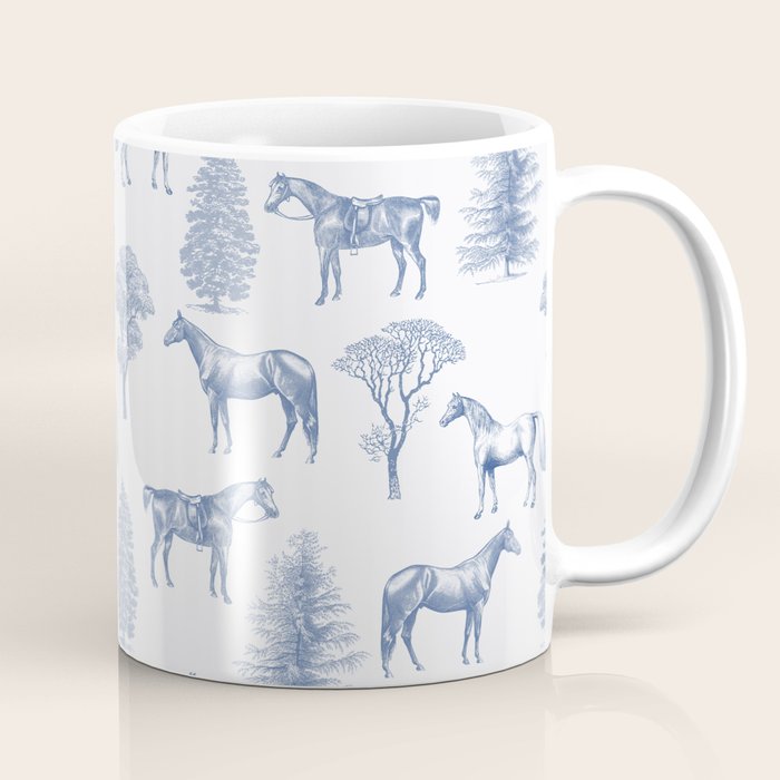 HORSES and TREES Blue Monochrome Toile Pattern  Coffee Mug Gallery Image 1