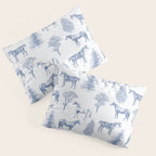 HORSES and TREES Blue Monochrome Toile Pattern  Pillow Sham Gallery Image 3