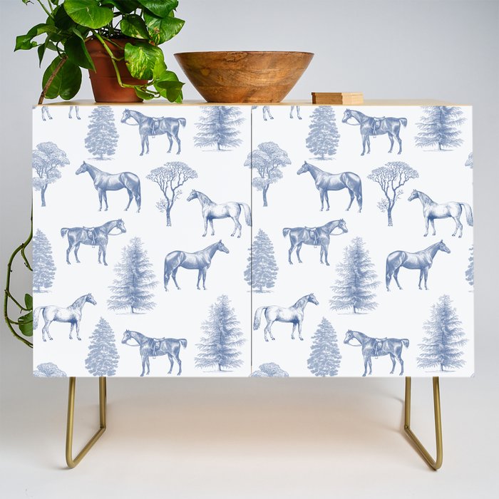 HORSES and TREES Blue Monochrome Toile Pattern  Credenza Gallery Image 1