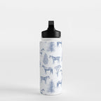 HORSES and TREES Blue Monochrome Toile Pattern  Water Bottle Gallery Image 3