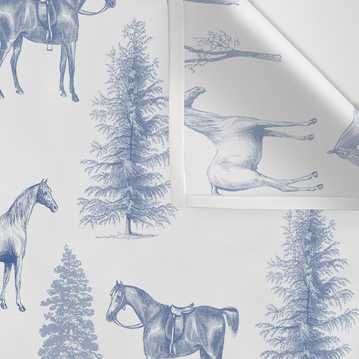 HORSES and TREES Blue Monochrome Toile Pattern  Wall Tapestry Gallery Image 3