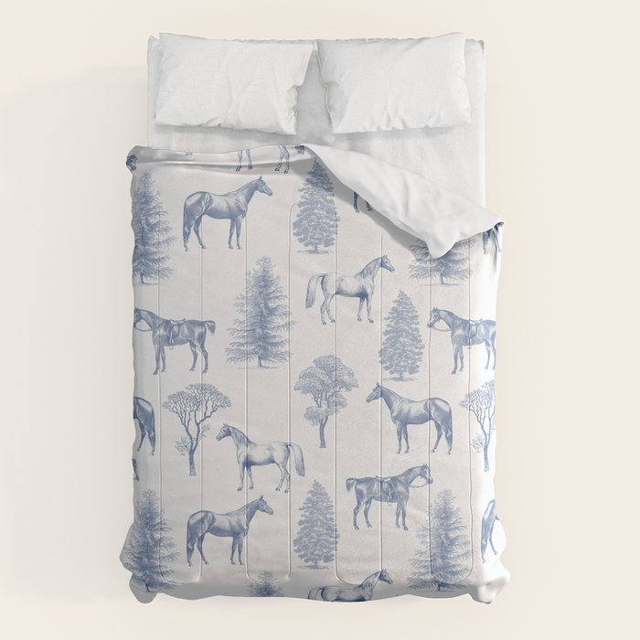 HORSES and TREES Blue Monochrome Toile Pattern  Comforter Gallery Image 6