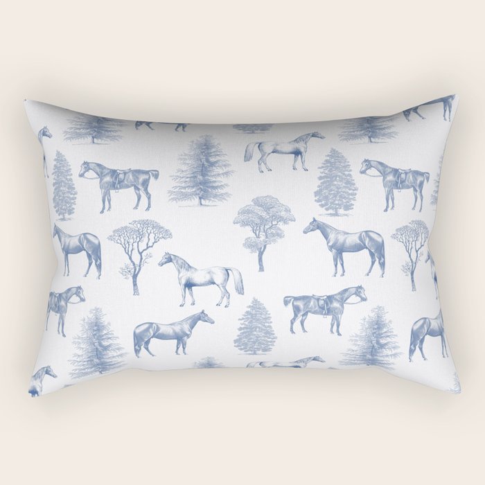 HORSES and TREES Blue Monochrome Toile Pattern  Rectangular Pillow Gallery Image 2