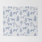 HORSES and TREES Blue Monochrome Toile Pattern  Throw Blanket Gallery Image 2