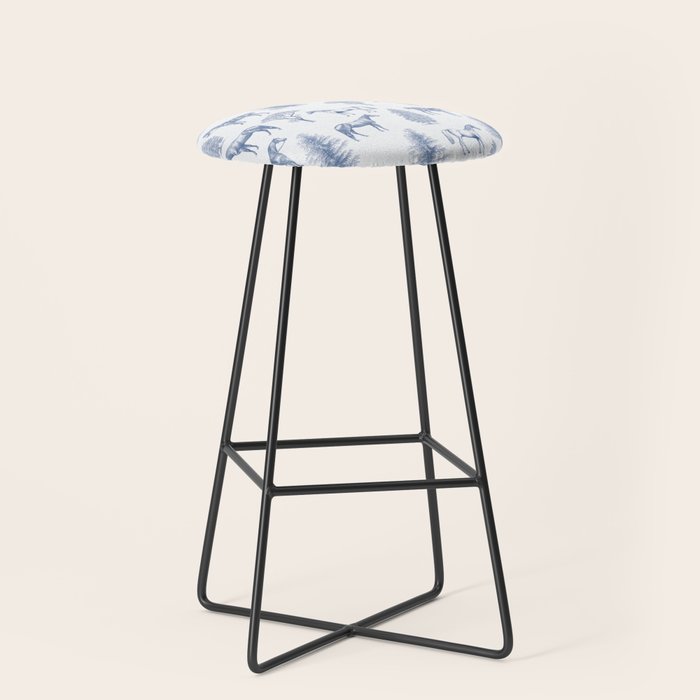 HORSES and TREES Blue Monochrome Toile Pattern  Stool Gallery Image 1