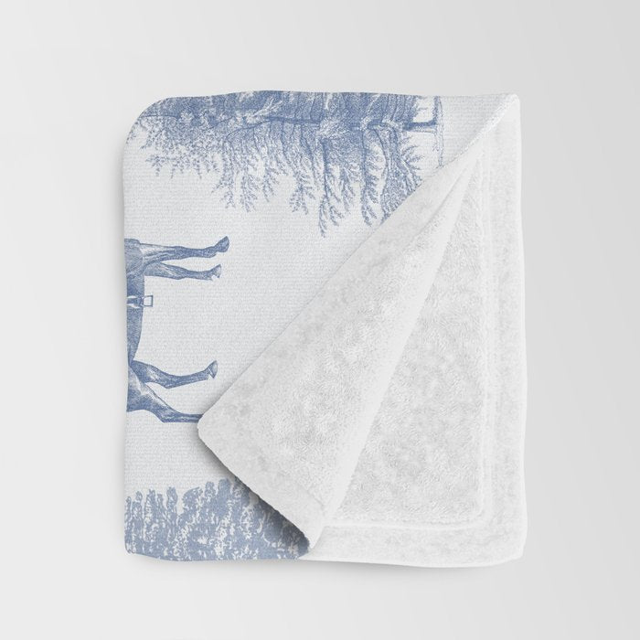 HORSES and TREES Blue Monochrome Toile Pattern  Throw Blanket Gallery Image 3
