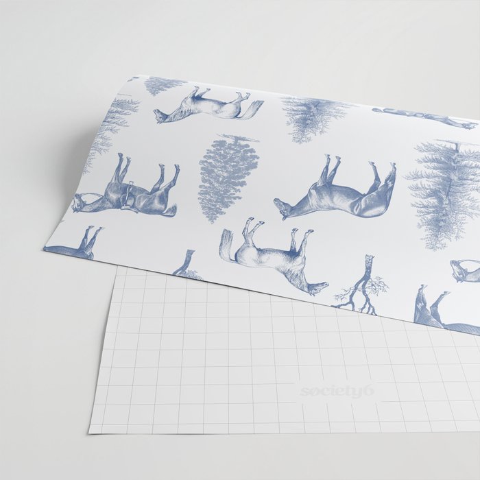 HORSES and TREES Blue Monochrome Toile Pattern  Wrapping Paper Gallery Image 2