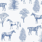 HORSES and TREES Blue Monochrome Toile Pattern  Coffee Mug Gallery Image 2