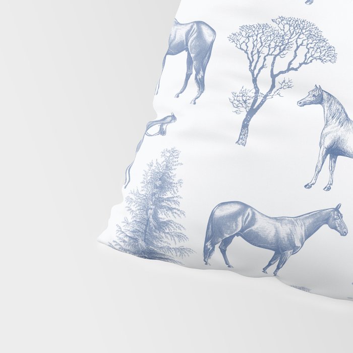 HORSES and TREES Blue Monochrome Toile Pattern  Pillow Sham Gallery Image 4