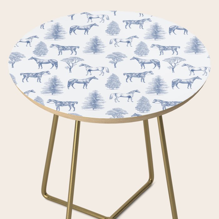 HORSES and TREES Blue Monochrome Toile Pattern  Side Table Gallery Image 2