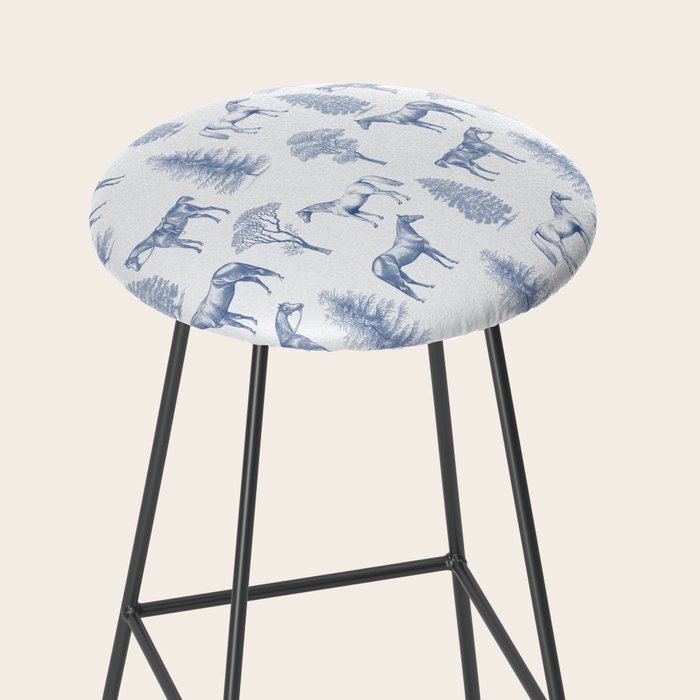 HORSES and TREES Blue Monochrome Toile Pattern  Stool Gallery Image 2