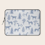 HORSES and TREES Blue Monochrome Toile Pattern  Laptop Sleeve Gallery Image 1