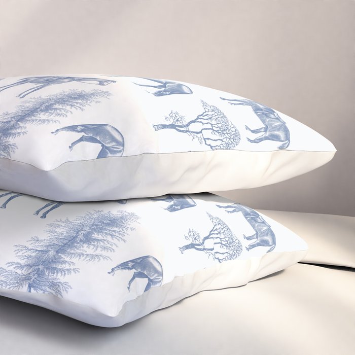 HORSES and TREES Blue Monochrome Toile Pattern  Pillow Sham Gallery Image 3