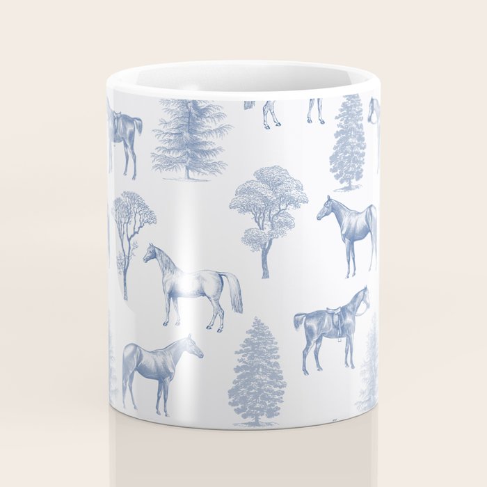 HORSES and TREES Blue Monochrome Toile Pattern  Coffee Mug Gallery Image 4
