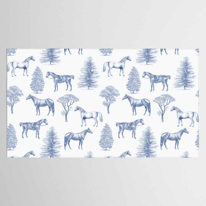 HORSES and TREES Blue Monochrome Toile Pattern  Tablecloth Gallery Image 2