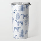 HORSES and TREES Blue Monochrome Toile Pattern  Travel Mug Gallery Image 2